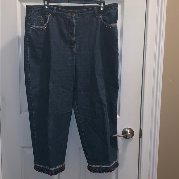 Ladies Denim Jean Pants Beaded Detail EUC Size 16P - Picture 1 of 5
